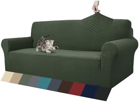 ZNSAYOTX 1 Piece Jacquard Couch Covers for 3 Cushion Couch High Stretch Sofa Cover for Pets Dogs Anti Slip Extra Large Sofa Slipcovers Furniture Protector (XL Sofa, Army Green) by ZNSAYOTX