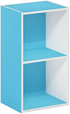 Furinno PASIR Book Shelf, 2-Tier Modern Bookshelf, Open Shelves Bookcase 9 x 12 x 21, Easy Assembly, for Living Room, Bedroom, Home Office, Light Blue/White - Image 6