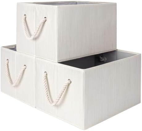 StorageWorks Fabric Storage Bins with Rope Handles, Beige, Extra Large by StorageWorks
