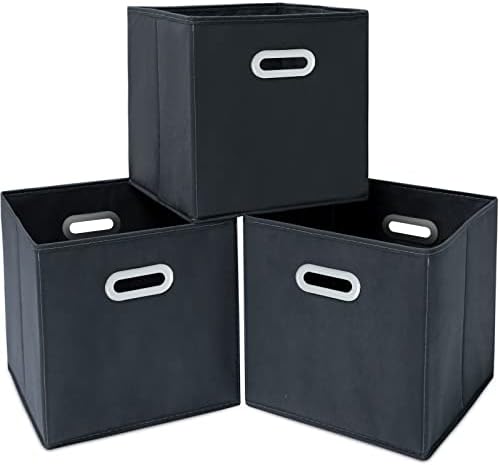 Fabric Cloth Storage Bins,Fabric Cube Organizer with Dual Handles Foldable Cube Storage Baskets for Home Bedroom Storage,Set of 3, Gray by SEVENDOME