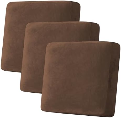H.VERSAILTEX Velvet Stretch Couch Cushion Cover Plush Cushion Slipcover for Chair Loveseat Sofa Cushion Furniture Protector Seat Cushion Sofa Cover (3 Piece XL Sofa Cushion Covers, Caramel Cafe) by HVERSAILTEX