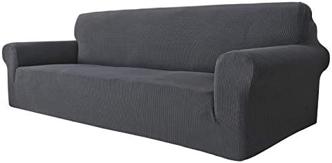 MAXIJIN Super Stretch Couch Cover for 3 Cushion Couch, 1-Piece Universal Sofa Covers Living Room Jacquard Spandex Furniture Protector Dogs Pet Friendly Fitted (Extra Large, Gray) by MAXIJIN