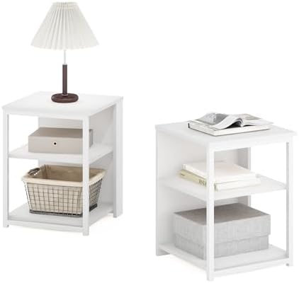 Furinno CAMNUS Side Table Set of 2, 2-Tier Metal Frame, Solid White - Image 4