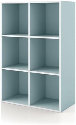 Homes: Inside + Out Apexa 6-Cube Storage Organizer Shelves, Stackable Wood Bookcase Fits Cubby Bins for Organization, Dorm Teen Room Decor & Home Office, Light Blue by HOMESInsideOut