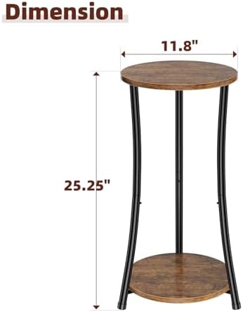 Simple Trending Round Side Table, 2 Tiers End Table for Living Room with Storage Shelf, Slim Sofa Table Set of 2, Rustic Brown - Image 3