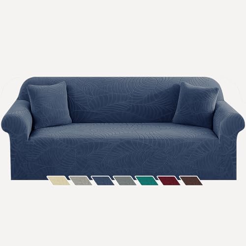 YEMYHOM Couch Cover Latest Jacquard Design High Stretch Extra Large Sofa Covers Pet Dog Cat Proof Oversized Slipcover Non Slip Magic Elastic Furniture Protector (X-Large, Begonia Leaf Navy) by YEMYHOM