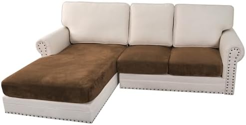 H.VERSAILTEX Velvet Stretch Sectional Couch Covers 3 Pieces Sofa Seat Cushion Covers L Shape Separate Couch Cover for Both Left/Right Sectional Couch (Large Sofa 2 Seater + 1 Chaise, Bronze Brown) by HVERSAILTEX