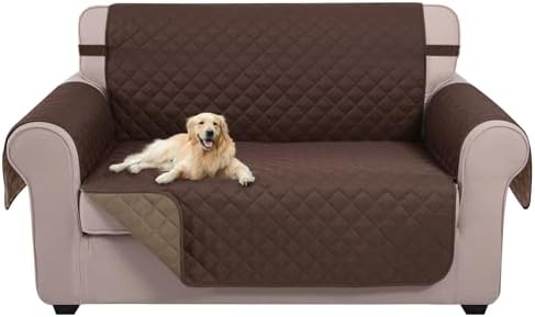 U-NICE HOME Loveseat Sofa Cover for 2 Cushion Couch, Chocolate/Taupe by U-NICEHOME