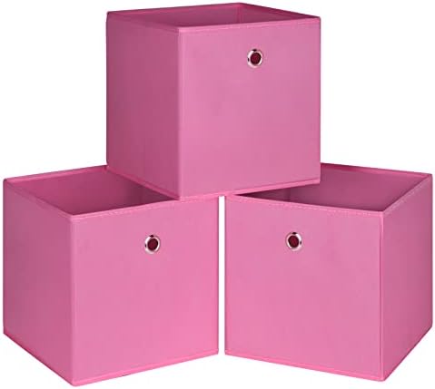 Foldable Storage Cubes Bins ,11 Inch Cloth Storage Cube Fabric Storage Box Cubes Organizer Baskets with Handles for Home Organizer Set of 3 (Pink) by NieEnjoy