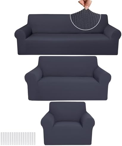Peryiter 3 Pcs Couch and Loveseat Sofa Covers,Dark Gray,Fleece by Peryiter