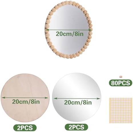 2 Set Boho Mirror Wall Décor DIY Kit, 8" Round Glass Mirror with Wood Beads, Rustic Farmhouse Decorative Wall Art for Living Room, Bedroom, Entryway (Assembly Required) - Image 4