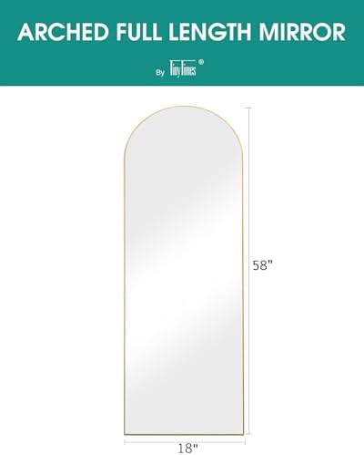 Arched Full Length Mirror, 58"x18" Floor Mirror with Stand, Large Full Body Mirrors, Arch Wall Mirror, Big Full Size Mirrors for Bedroom, Aluminum Frame, Gold - Image 2
