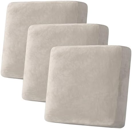 H.VERSAILTEX Velvet Stretch Couch Cushion Cover Plush Cushion Slipcover for Chair Loveseat Sofa Cushion Furniture Protector Seat Cushion Sofa Cover (3 Piece XL Sofa Cushion Covers, French Oak) by HVERSAILTEX