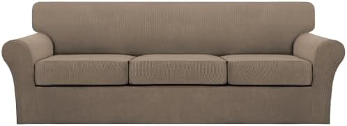 Turquoize 4 Piece Sofa Covers for 3 Cushion Couch Sofa Slipcover Soft Couch Cover for Dogs-Washable Sofa Furniture Covers with 3 Individual Large Cushion Covers (XL Sofa, Macchiato) by Turquoize