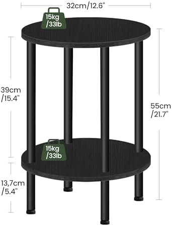 CHOEZON Side Table Set of 2, 2-Tier Round End Table, Small Nightstand with Sturdy Metal Tube, Industrial Coffee Table, for Living Room, Bedroom, Black TBZ01P2BB - Image 3