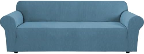 H.VERSAILTEX Stretch Couch Covers for Sofa 1 Piece Slipcovers for Couch and Sofas 3 Seater Couch Cover Feature Thick Checked Jacquard Fabric with Elastic Bottom(Large Sofa 90"-100" Wide, Storm Blue) by HVERSAILTEX