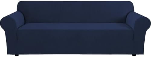 H.VERSAILTEX Stretch Couch Covers for Sofa 1 Piece Slipcovers for Couches and Sofas 3 Seater Couch Cover Feature Thick Checked Jacquard Fabric with Elastic Bottom(Large Sofa 90"-100" Wide, Navy) by HVERSAILTEX