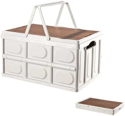 VPTMRP Collapsible Storage Bin with Handles and Wooden Lid, Large Capacity Stackable Utility Crates Holds 33lbs for Outdoor Home Storage Organizing Moving (30L/7.9Gal) by VPTMRP