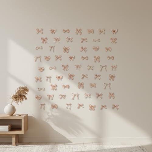 60Pcs Watercolor Bowtie Wall Stickers - Coquette Aesthetic Vinyl Decals for Room Decor in Light Pink, Sky Blue, Mint Green, Lavender Peel and Stick Nursery, Bedroom, Kindergarten Wall Art (Brown) - Image 6