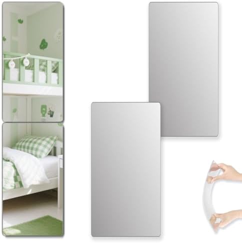 Unbreakable Small Wall Mirror Tiles, 2 pcs 24.2”x14.2” Unbreakable Small Mirrors for Wall Classroom Decor, Toddlers Mirror for Kids Bedroom, Plastic Door Adhesive Mirror and Classroom Mirrors by VXKZF