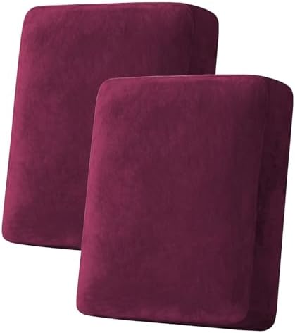 H.VERSAILTEX Velvet Stretch Couch Cushion Cover Plush Cushion Slipcover for Chair Loveseat Sofa Cushion Furniture Protector Seat Cushion Sofa Cover (2 Piece Medium Sofa Cushion Covers, Burgundy) by HVERSAILTEX