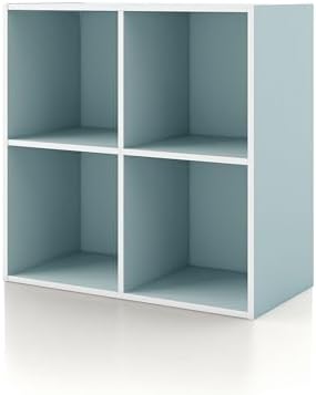 Homes: Inside + Out Apexa 4-Cube Storage Organizer Shelves, Stackable Wood Bookcase Fits Cubby Bins for Organization, Dorm Teen Room Decor & Home Office, Light Blue by HOMESInsideOut