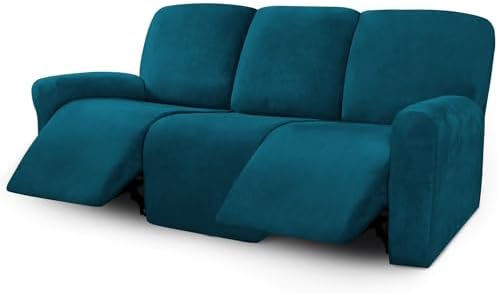 ULTICOR Velvet 8-Pieces Recliner Sofa Covers Stretch Reclining Couch Covers for 3 Cushion Reclining Sofa Slipcovers Furniture Covers Thick Soft Washable (3 Seater Recliner Cover, Deep Teal) by ULTICOR