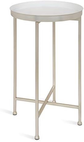 Kate and Laurel Celia Round Metal Foldable Tray Accent Table, White with Silver Base by KateandLaurel
