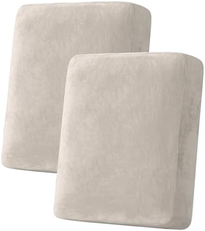 H.VERSAILTEX Velvet Stretch Couch Cushion Cover Plush Cushion Slipcover for Chair Loveseat Sofa Cushion Furniture Protector Seat Cushion Sofa Cover (2 Piece Medium Sofa Cushion Covers, French Oak) by HVERSAILTEX