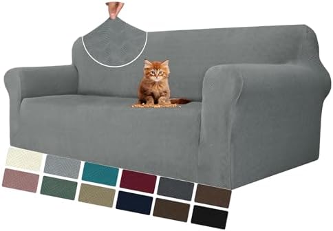 MAXIJIN Couch Covers for 3 Cushion Couch Sofa (71"-91"), 1-Piece Stretch Sofa Cover Slipcover Furniture Protector with Elastic Bottom for Kids,Dogs (Large, Diamond Pattern Light Gray) by MAXIJIN