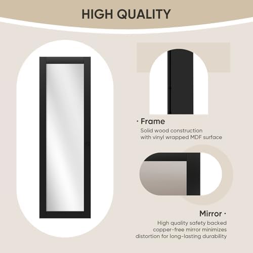 JUBEST 144" x 80" Mirror Closet Door, Preassembled One Side Mirror Door with Hardware Kit & Matching Fascia, Solid Wood Frame with Water-Proof PVC Surface, Easy to Install, Black - Image 5