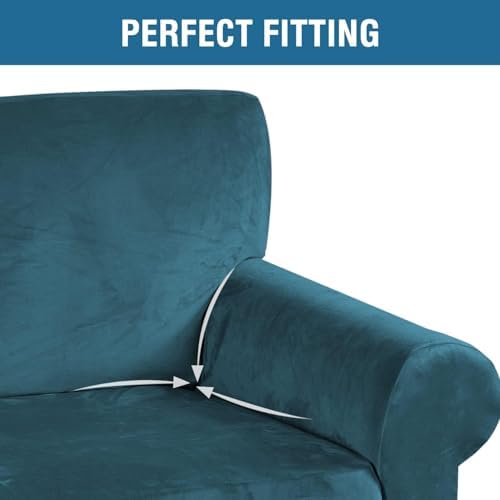 H.VERSAILTEX Stretch Velvet Sofa Covers for 3 Cushion Couch Covers Furniture Protector Soft with Non Slip Elastic Bottom, Crafted from Thick Comfy Rich Velour (Large Sofa 90"-97", Deep Teal) - Image 4