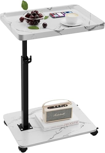 C Table End Table Adjustable Height, 360°Swivel TV Tray Table for Small Spaces, Couch Tables That slide under, C Shaped Side Tables living room and bedroom for Sofa, Bed,Chair, Snack (1, White) by Unknown