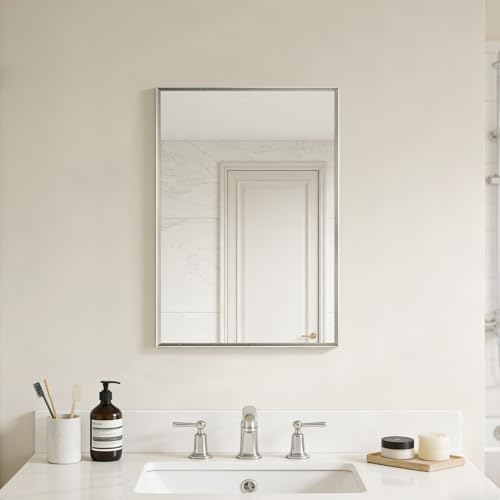 Bathroom Mirror for Wall, 24x16 Inch Framed Vanity Mirror Brushed Nickel - Image 5