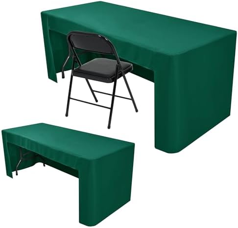 Nasitos 2 Pack Green 8ft Tablecloth Fitted-Open Back Folding Table Cover Washable and Wrinkle Resistant Table Cloth for Trade Show, Book Fair, Career Fair, Convention, Events by Nasitoshomedecor