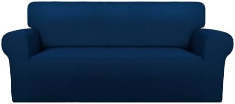 PureFit Super Stretch Sofa Slipcover – Spandex Non Slip Soft Couch Sofa Cover, Washable Furniture Protector with Non Skid Foam and Elastic Bottom for Kids, Pets (Oversized Loveseat, Navy) by PureFit