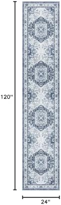 Madane Washable Runner Rugs 2x10 Long for Hallway Kitchen, Navy/White - Image 2
