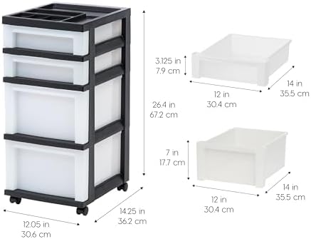 IRIS USA 4-Drawer Rolling Storage Cart with Organizer Top, Black/Pearl - Image 2
