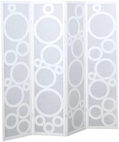 Roundhill Furniture Arvada 4-Panel Wood Room Divider with Circle Pattern, White by RoundhillFurniture