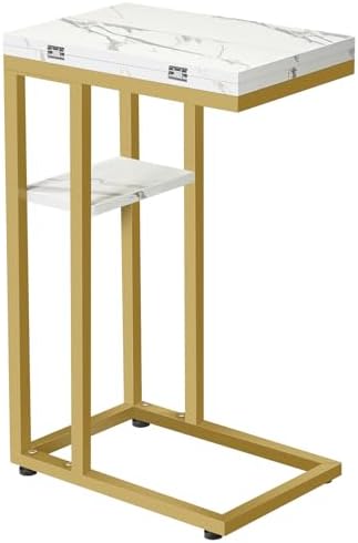 HOOBRO Foldable C Shaped End Table, C Shaped Side Table with Storage Shelf, Slide Under Couch Table for Sofa, Small Spaces, for Living Room, Bedroom, Easy Assembly, Gold DM29SF01 by HOOBRO