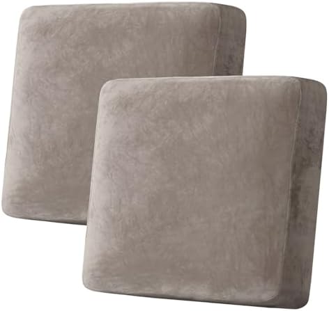 H.VERSAILTEX Velvet Stretch Couch Cushion Cover Plush Cushion Slipcover for Chair Loveseat Sofa Cushion Furniture Protector Seat Cushion Sofa Cover (2 Piece Large Sofa Cushion Covers, Taupe) by HVERSAILTEX