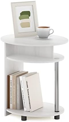 Furinno Jaya Round Side Table with Bottom Shelf, Oval 3-Tier End Table, Night Stand, Bedside Table for Living Room, Bedroom, Home Office, White Wood - Image 3