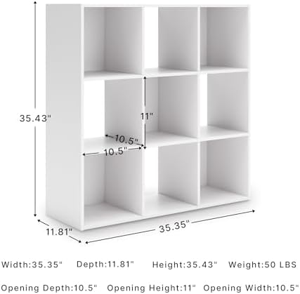 Signature Design by Ashley Onita 9 Cube Storage Organizer, White Bookshelf - Image 3