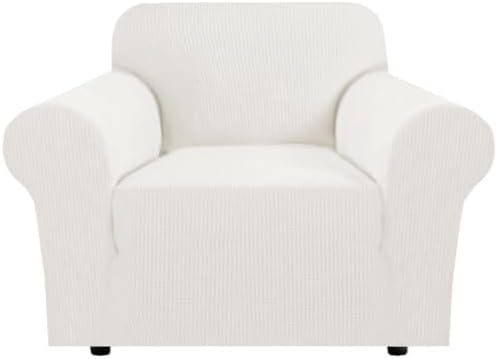 H.VERSAILTEX Stretch Chair Slipcover Sofa Cover Furniture Protector Cover High Spandex Small Checks Knitted Jacquard Sofa Cover Chair Covers for Living Room (Armchair 31"-40", Porcelain White) by HVERSAILTEX