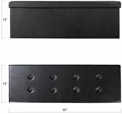 Otto & Ben Folding Chest with Memory Foam Seat Tufted Faux Leather Trunk Bedroom Ottomans Bench End Table, 45 Inch, Black - Image 3
