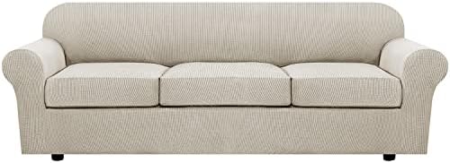 H.VERSAILTEX 4 Piece Stretch Sofa Covers for 3 Cushion Couch Covers for Living Room Furniture Slipcovers (Base Cover Plus 3 Seat Cushion Covers) Thicker Jacquard Fabric (XL Sofa, Island Fossi) by HVERSAILTEX