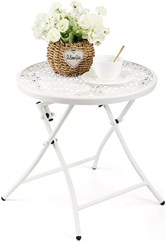 TeoKJ Folding Small Outdoor Side Table, Anti Rust Patio Metal Table by TeoKJ