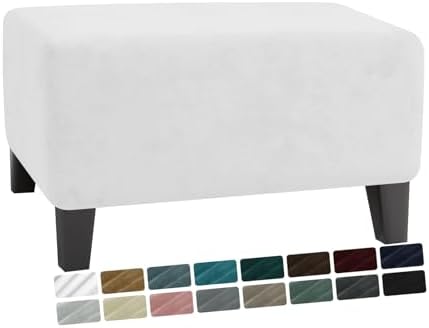 MAXIJIN Velvet Ottoman Cover Rectangular Stretch Square Ottoman Covers Slipcover Rectangle Washable Foot Stool Cover Thick Storage Protector with Elastic Bottom (Ottoman X-Small, White) by MAXIJIN