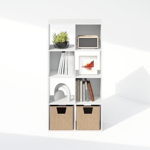 Furinno PELLI Book Shelf, 8-Cube Bookshelf, Horizontal Cube Storage Organizer Bookcase, 11.7 x 23.7 x 47, for Living Room, Bedroom, Home Office, White - Image 6