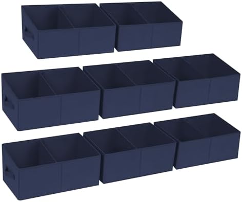 DIMJ Large Closet Shelf Organizer Bins 8Packs with Handles and Divider, Fabric Trapezoid Storage Baskets, Foldable Clothes Containers Box for Shelf, Towel, Book, Toy, Purse, Hats, Navy Blue by DiMJ